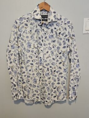Sovereign Code White Button-Up Shirt with Blue Floral Print